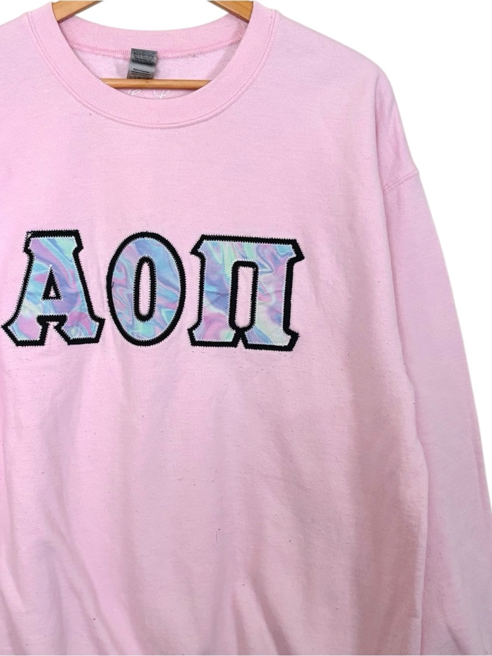 Good Golly Greek Alpha Omicron Pi Pink & Pastel Tie Dye Crewneck Sweatshirt